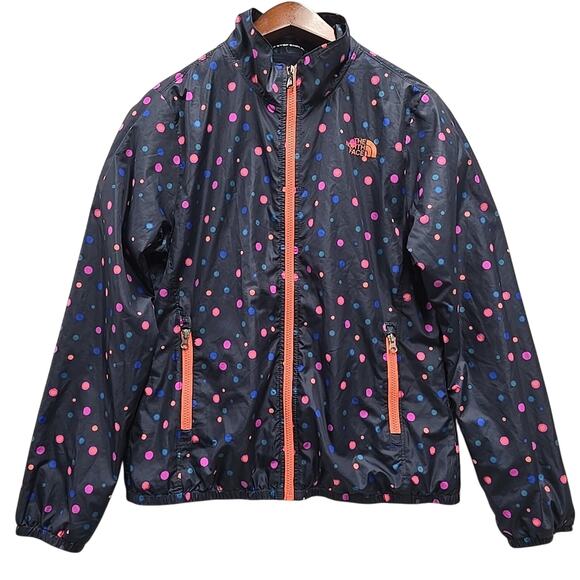 The North Face Womens Rain Jacket Size Medium Black Multicolor Dots Windbreaker - Picture 1 of 7